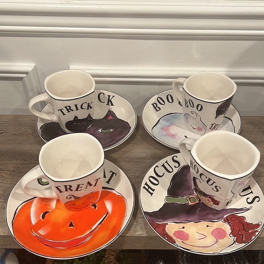Rosanna Peek A Boo Set Trick Or Treat Plates Square Mugs Halloween Tableware 8pc